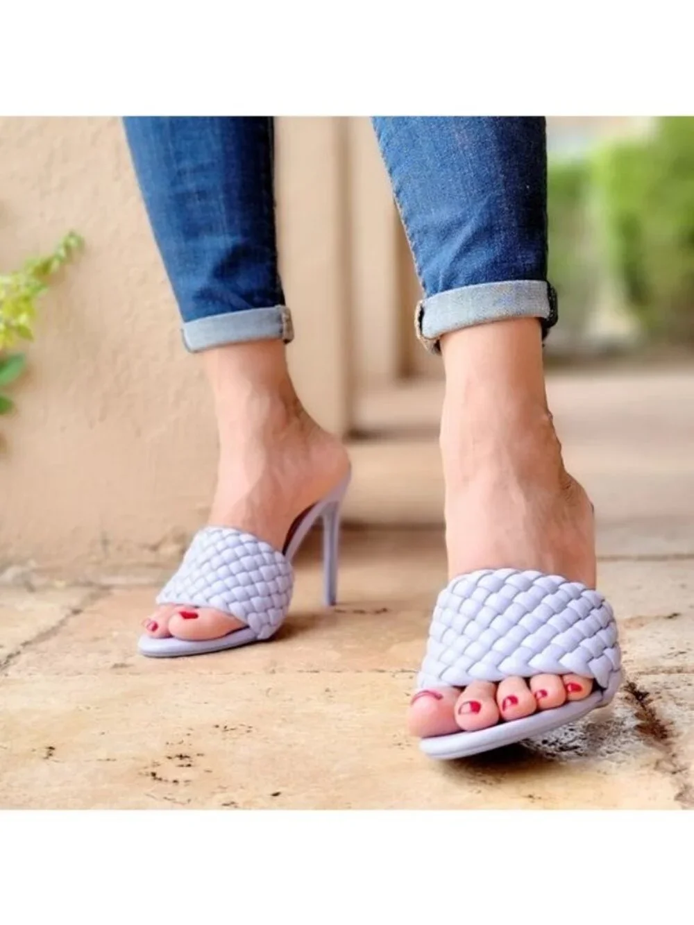 Periwinkle Slip On Mule Sandals Women's High Heel Shoes
